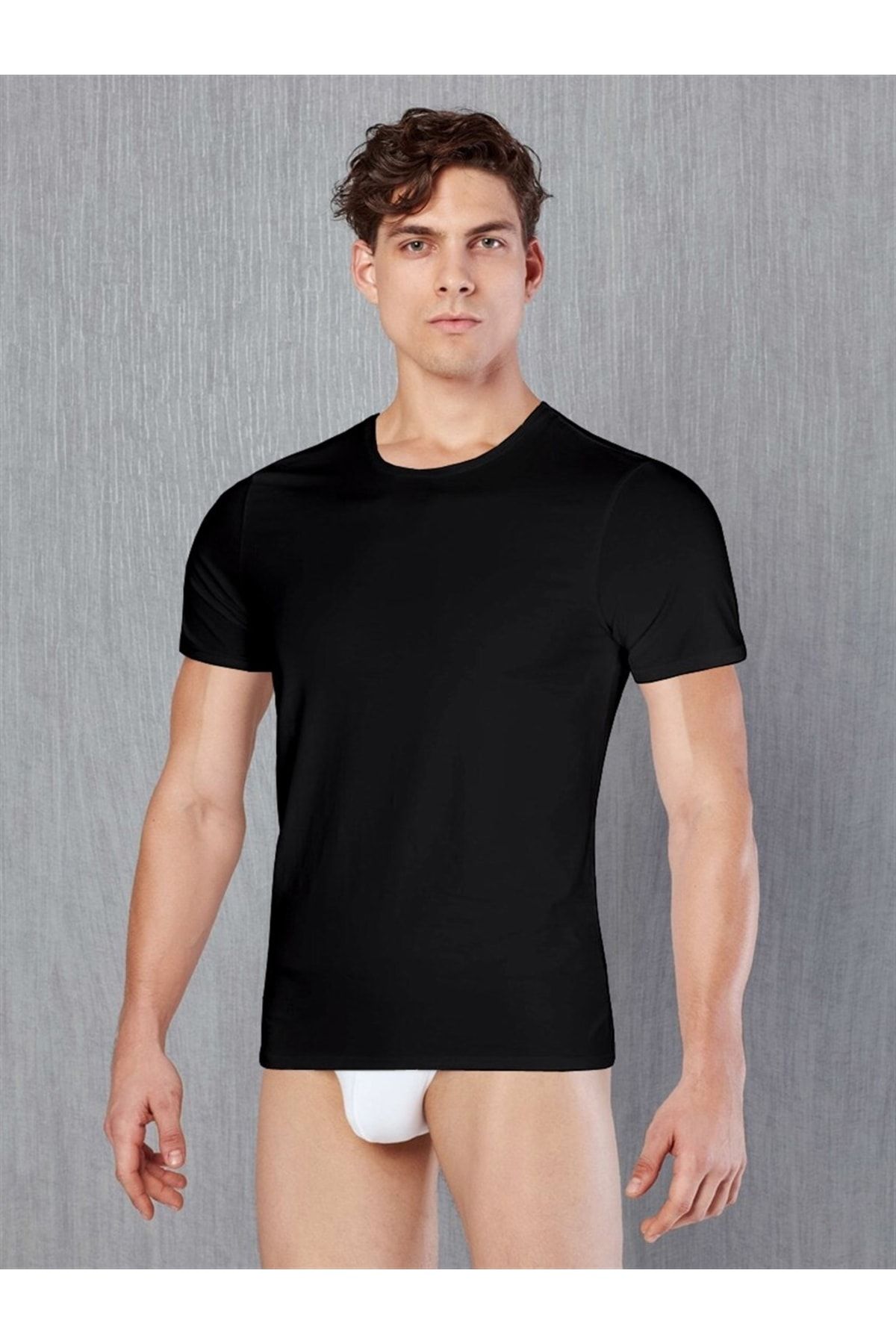 Doreanse-Men's Black Cotton Fabric T-shirt 1