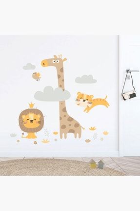 Minik Safari Duvar Sticker, Aslan, Kaplan, Zürafa Duvar Sticker, Bebek Ve Çocuk Odası Dekorasyonu S007