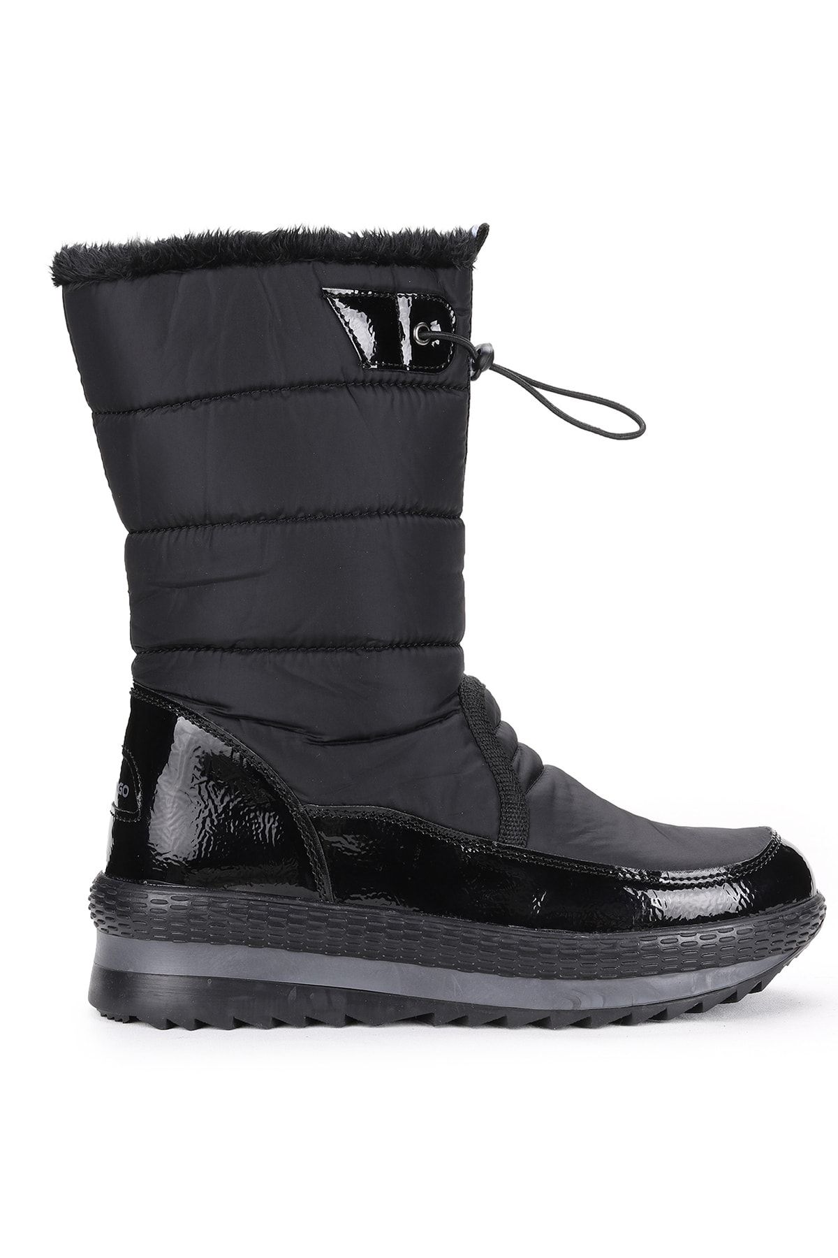 WOGGO-Schwarze Schneestiefel aus Lackleder für Damen mit Fell an der Innenseite, Reißverschluss, wasser- und kältebeständig 4