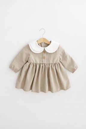 Lula Bebe Yaka Düğme Detaylı Fitilli Elbise (AÇIK BEJ) LULA10000