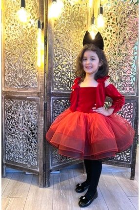 Noel Dress Kırmızı Kadife Kız Çocuk Abiye Elbise Red Velvet Toddler Dress 20014514000