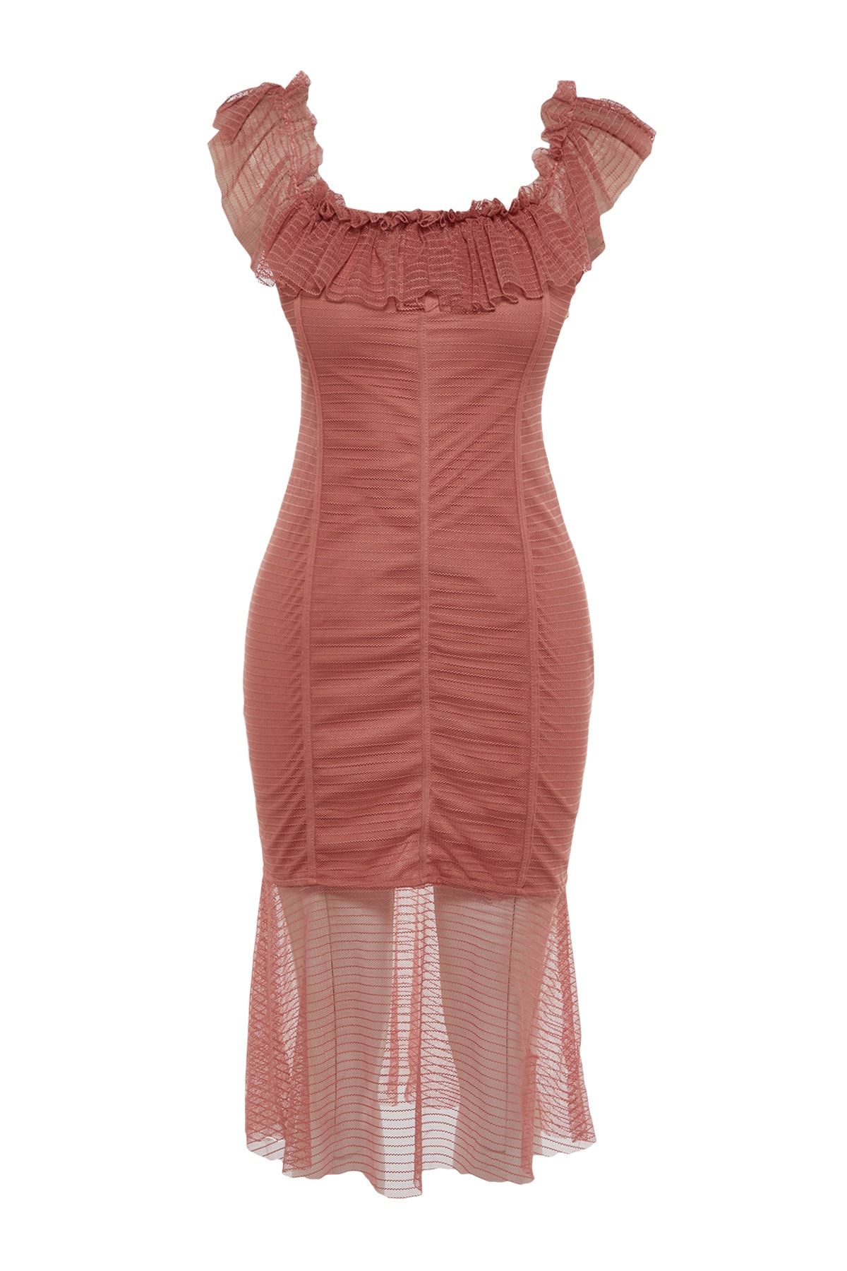 Trendyol Collection-Elegant Evening Dress with Dusty Rose Ruffle Detail TPRSS22EL3051 6