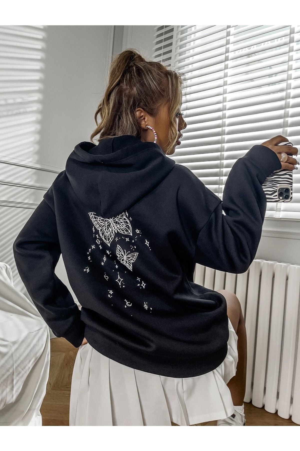 SARN A Unisex Black Oversize Butterfly Back Butterfly Printed