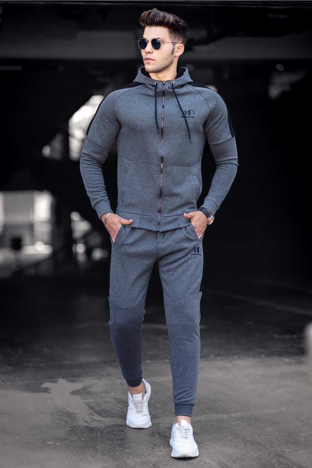ست گرمکن مدل اسلیم فیت کلاه دار زیپدار طرح دار کاپوت دار جیب دار طرح چاپی مردانه مدمکست Madmext (برند ترکیه)