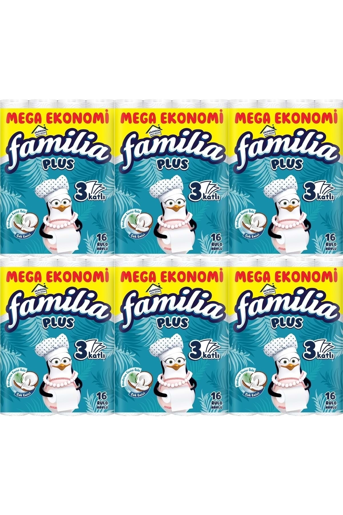Familia Plus Kağıt Havlu 3 Katlı Coconut Özlü 96 Lı Paket (6pk*16)