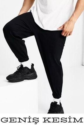 Erkek Siyah Oversize Eşofman Altı Jogger Pantolon LuxuryBSBSSPOR1