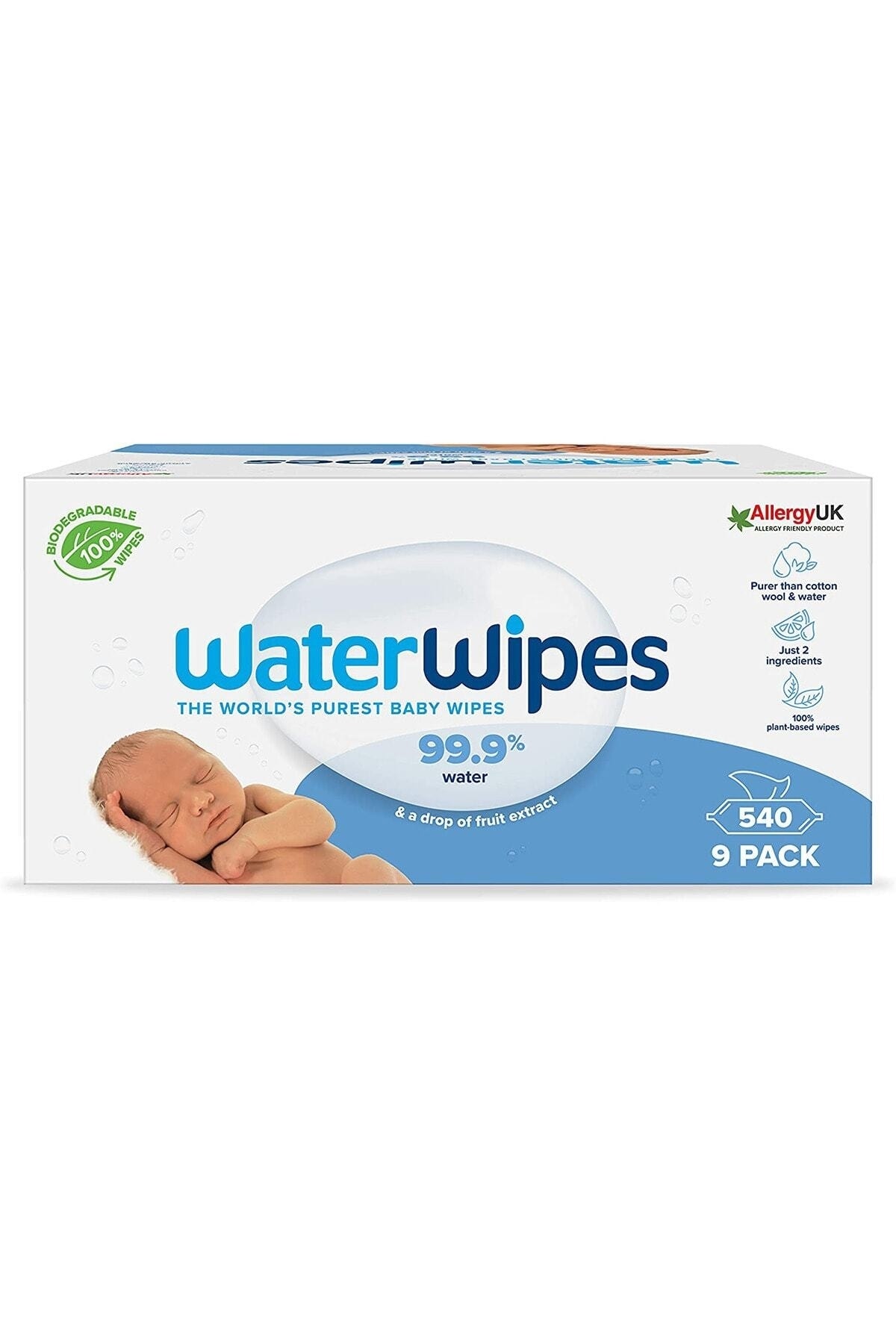 WaterWipes Biodegradable Baby Wipes, Unscented & Hypoallergenic For Sensitive Skin, 9 Packs (540 Total Wipes)