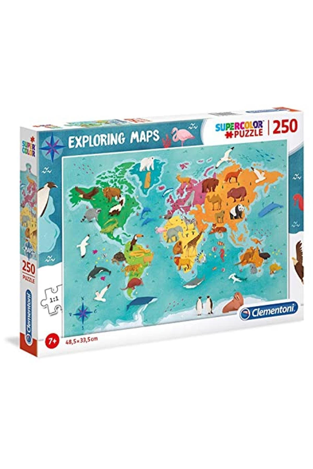 CLEMENTONI - 250 Parça Exploring Maps Puzzle - Animals In The World