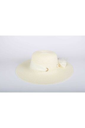 Kadın Hasır Şapka 2020 Byn-05 Yarım Kurdela Kırık Beyaz brs.hsr.069