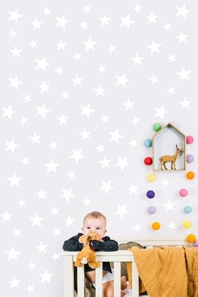 Çocuk Bebek Odası 100 Adet Beyaz Yıldız Dekoratif Duvar Sticker sticker-3