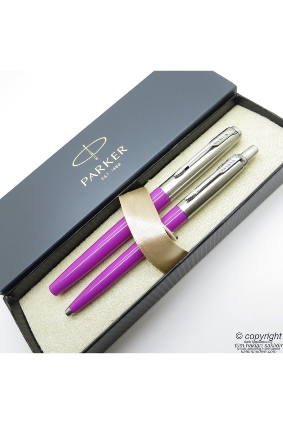 Parker Jotter Original Fuşya Roller Kalem + Tükenmez Kalem Set | Isme Özel Kalem | Hediyelik Kalem
