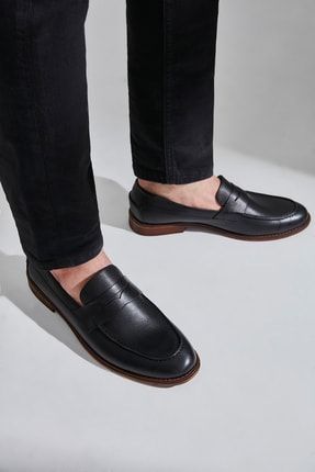 Hotic Hakiki Deri Siyah Erkek Loafer Trendyol