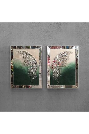 Kelebek Yeşil Çift Kanat Mozaik Ayna 60x80 Cm ATL-1085-4