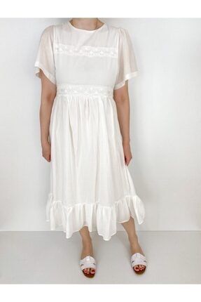 Fisto Detaylı Beyaz Astarlı Elbise SS20010311