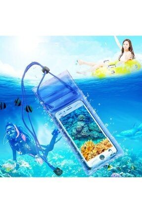 Su Altı Çekimi Su Geçirmez Şeffaf Kilitli Mavi Cep Telefonu Kılıfı 4547557757575