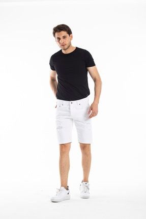 Denim Man Erkek Beyaz Dar Kalip Sort Jean Kapri Trendyol