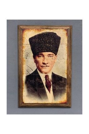 Masif Ahşap Çerçeveli Baskılı Doğaltaş (traverten) Tablo Atatürk PRMT3050-13