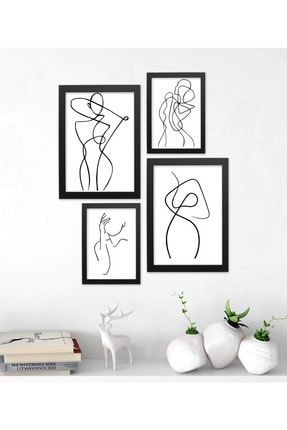 Kadın Çizim Çerçeveli Poster 4 Lü Tablo 2 Adet 17,5x23,5 2 Adet 23,5x33,5 lyn6027