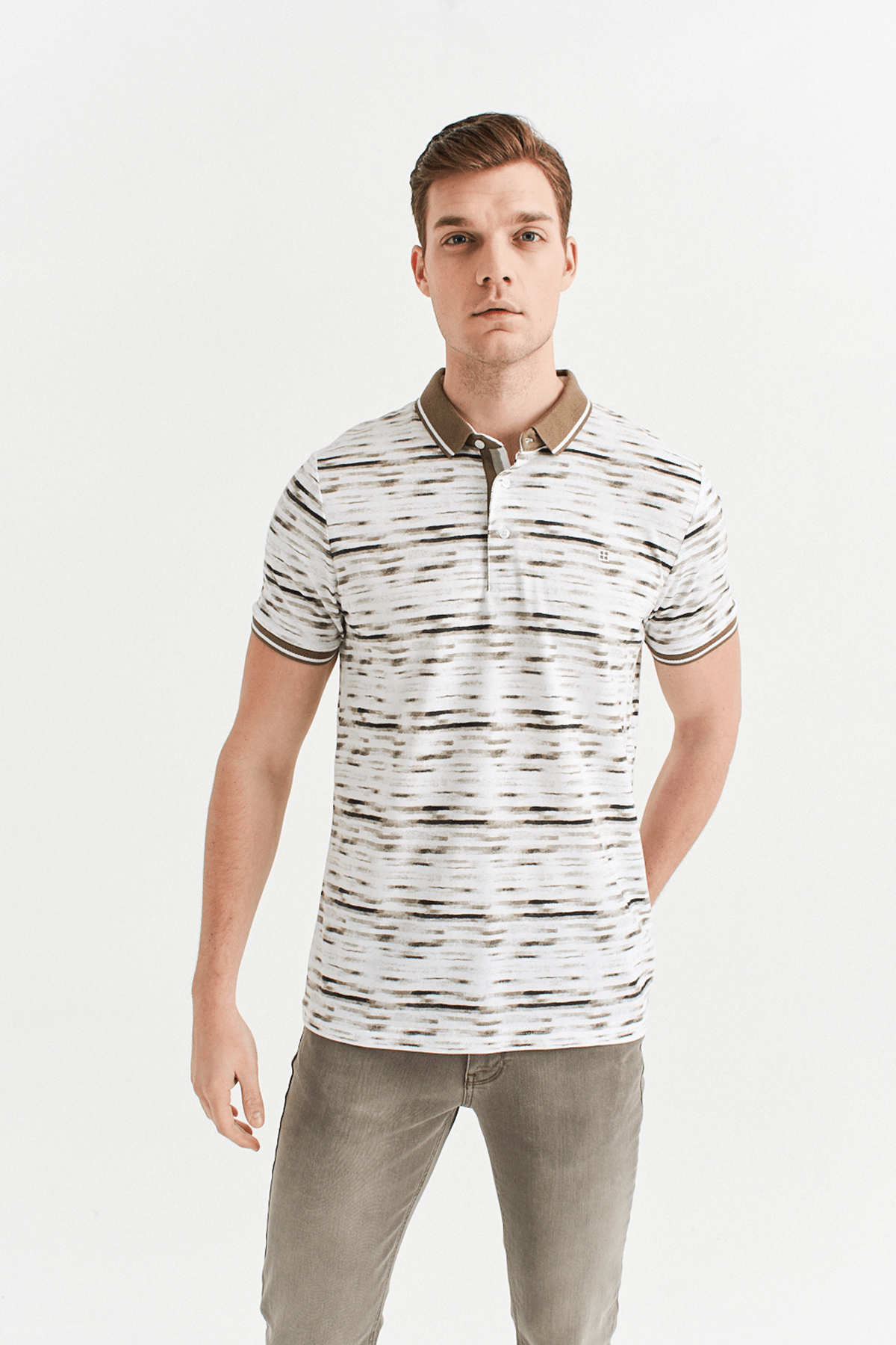 Avva Erkek Bej Polo Yaka Baskili T Shirt A01y1001 Trendyol