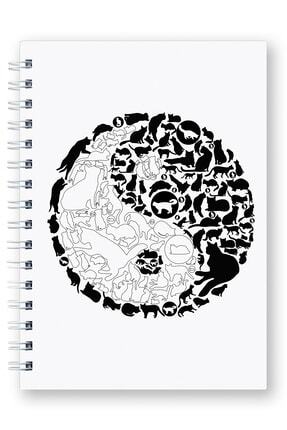 Mespho Yin Yang Kalp Kediler Denge Desenli A5 Ebat Spiralli Sert Kapak Defter 14 8 X 21 Cm Trendyol