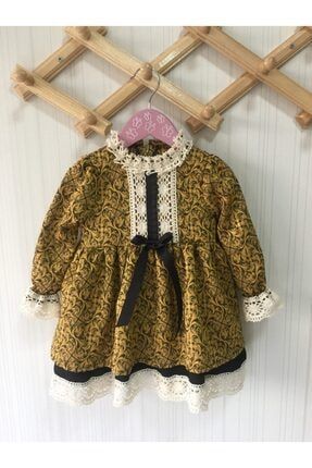 Dantel Ve Kurdele Detaylı Brokar Özel Tasarım Kız Çocuk Bebek Elbise 138