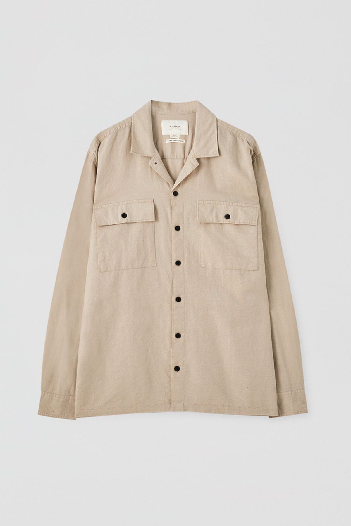 Pull Bear Erkek Kavruk Keten Utility Gomlek 05474532 Trendyol