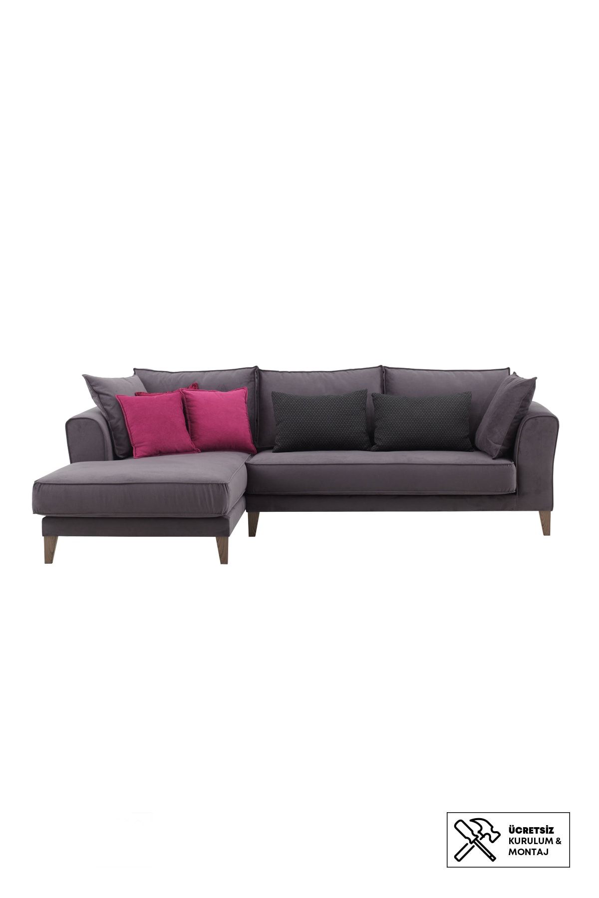Enza Home Merlin Sag Kose Takimi Koyu Gri Kadife Kumas Trendyol