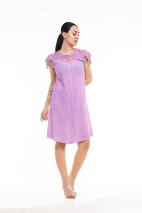 Dantel Yaka Uzun Italyan Elbise MS0101