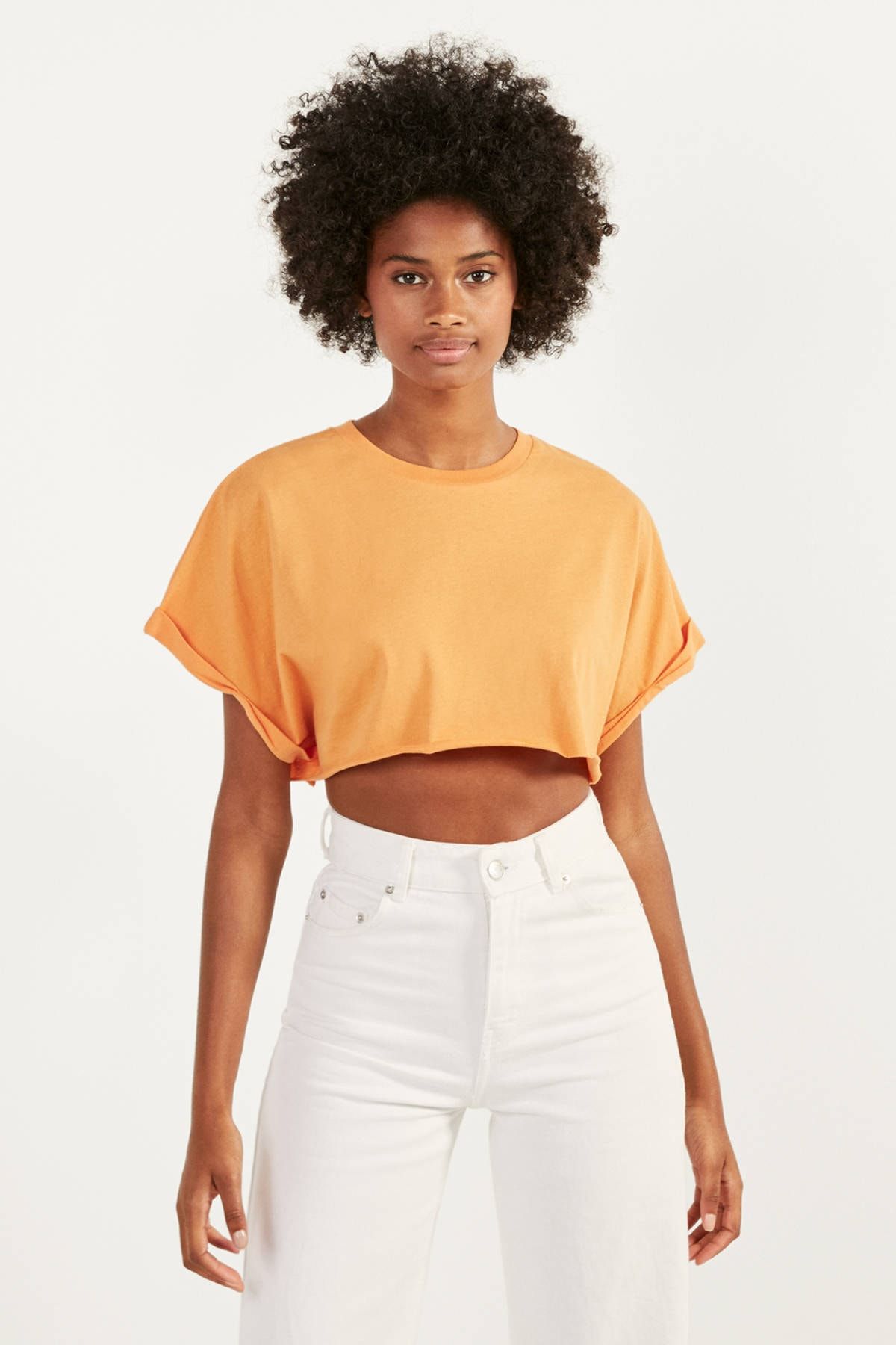 Bershka Kadin Turuncu Super Crop Fit T Shirt 02259443 Trendyol