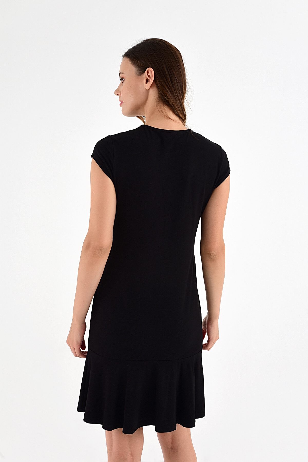 Laranor-Women's Black Collar Detail Skirt Flounce Dress 20L6810 3