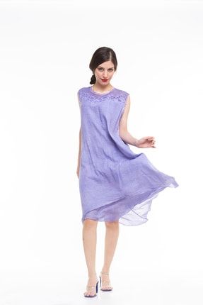 Dantel Yakalı Sıfır Kol Italyan Elbise MS0046