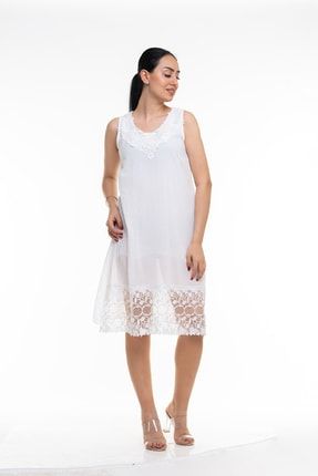Dantel Yaka Uzun Italyan Elbise MS0017