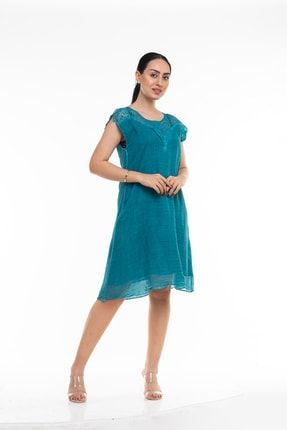 Dantel Yaka Uzun Italyan Elbise MS0041