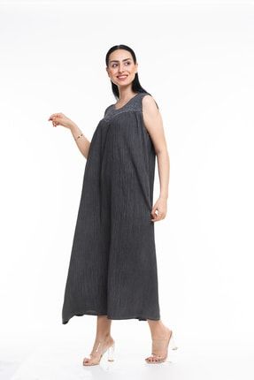 Dantel Yaka Askılı Uzun Italyan Elbise MS0005