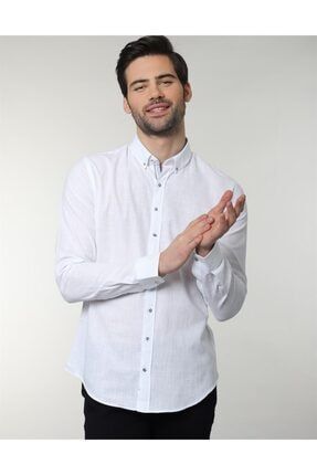tudors erkek beyaz slim fit hakim yaka