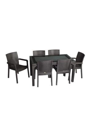 Violet 70x120 Rattan Camli Bahce Balkon Masa Takimi Kahverengi Trendyol