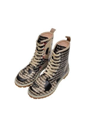 Not Cute / Tasarım Baskılı Vegan / Long Boots Kadin Bot dgs018-lb084