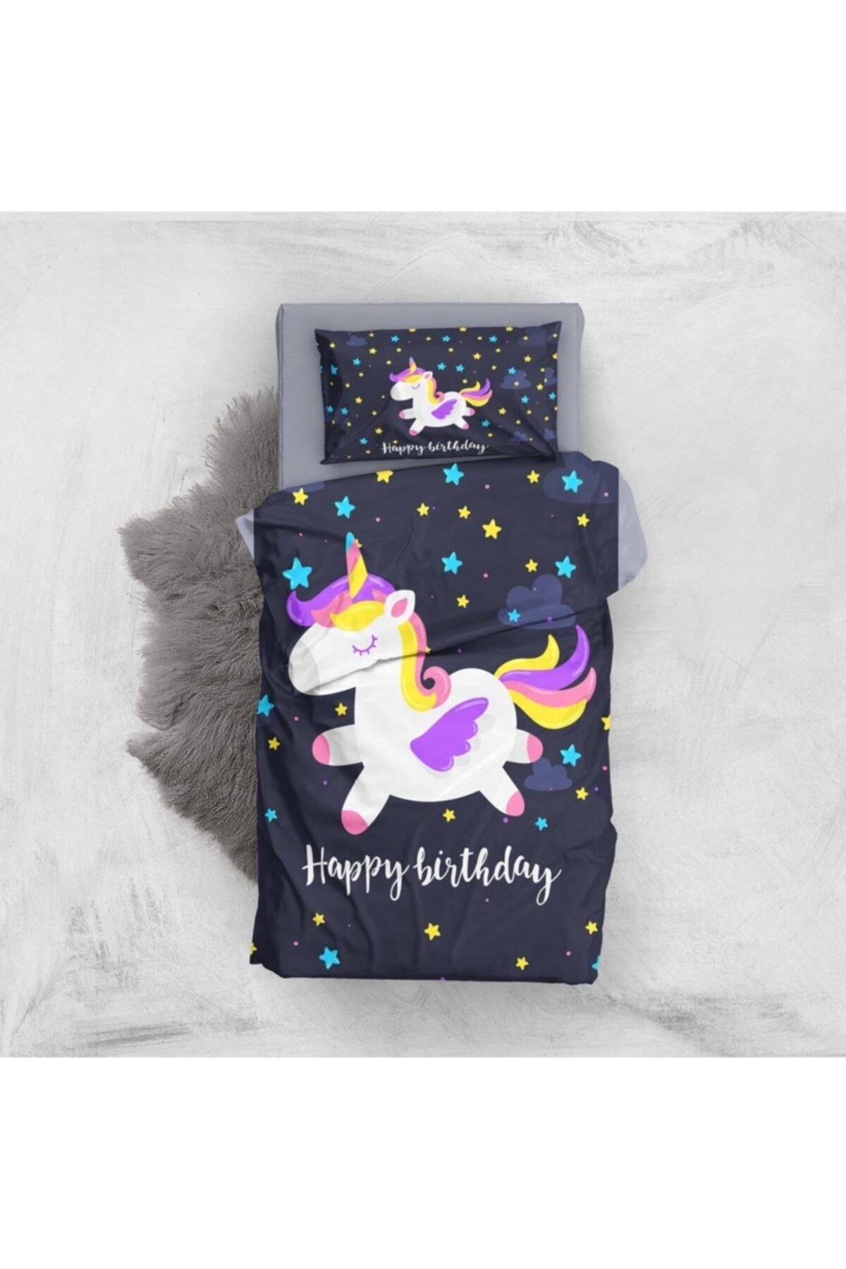MonoHome-Black Unicorn 3D Cotton Satin Baby Bedding Set 1