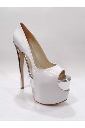Kadın Beyaz Renk Burnu Açık Yüksek Topuklu Ayakkabı mshrkova01
