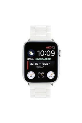 Apple Watch 2 3 4 5 6 Serisi 40mm Beyaz Metal Baklalı Saat Kordonu nzhtek397