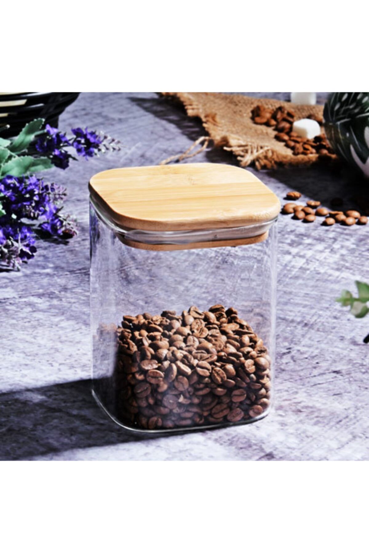 Gonul Porselen Bambu Kapakli Borosilikat Cam Kavanoz 12 5x10cm