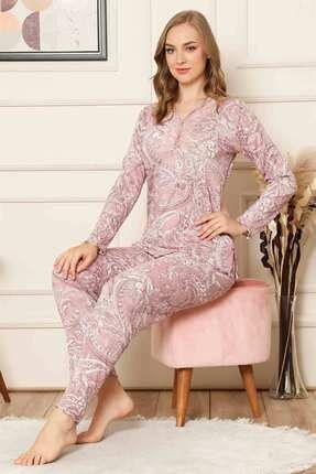 Otantik Desenli Uzun Kollu Kadın Pijama Takımı-2516uy 2516UY