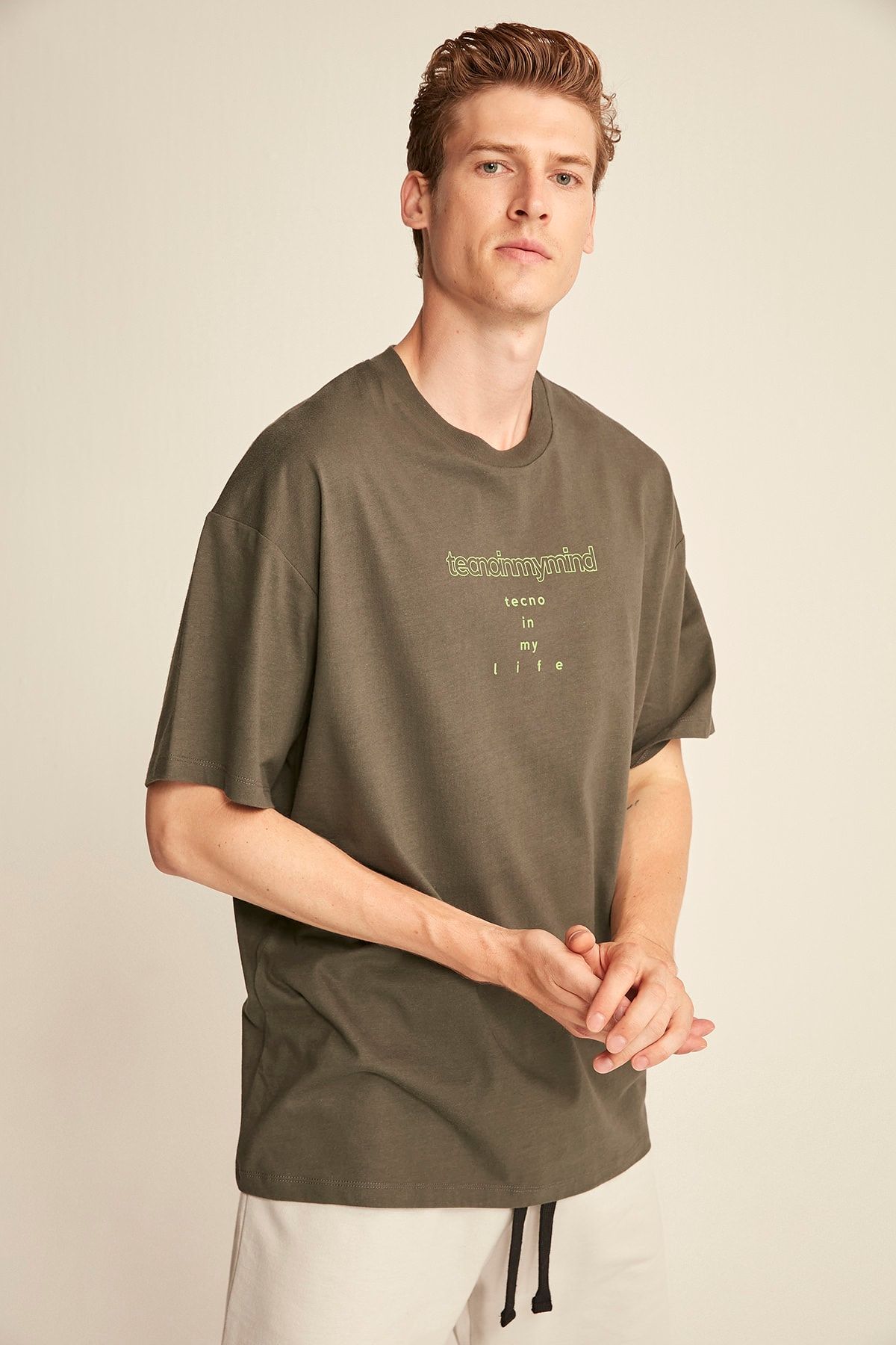 Grimelange Erkek Gri Basic On Beden Baskili Oversize T Shirt Trendyol