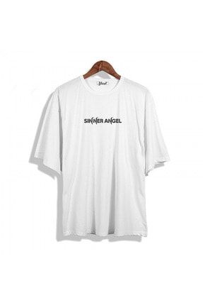 Unisex Beyaz Oversize Limited Edition Sinner Angel Oldschool Unisex Tshirt TW-3159