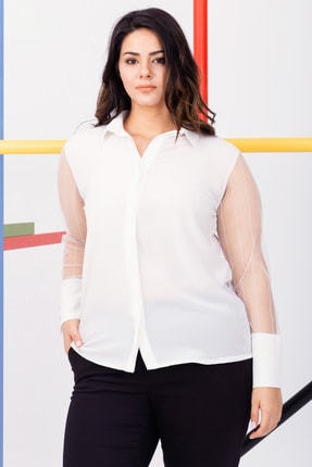 Picture of Kadın Beyaz Uzun Kollu  Klasik Gömlek 20YBB3807