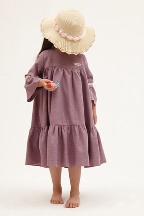 Leylak Nakışlı Kız Çocuk Elbise 123LP