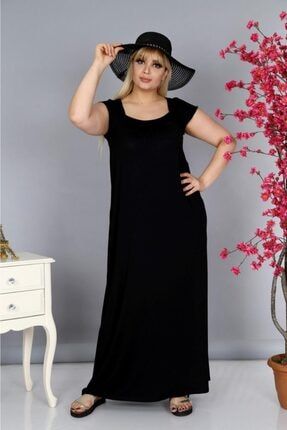 Siyah Kare Yaka Sırtı Bacıklı Elbise HB00K190