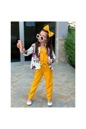 Kız Çocuk Sarı Ceketli Tulumlu Takım QZCK0287S