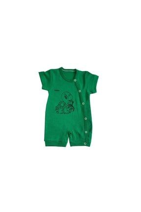 Erkek Bebek Yeşil Sevimli Kapumbağa Baskılı Tulum 02371