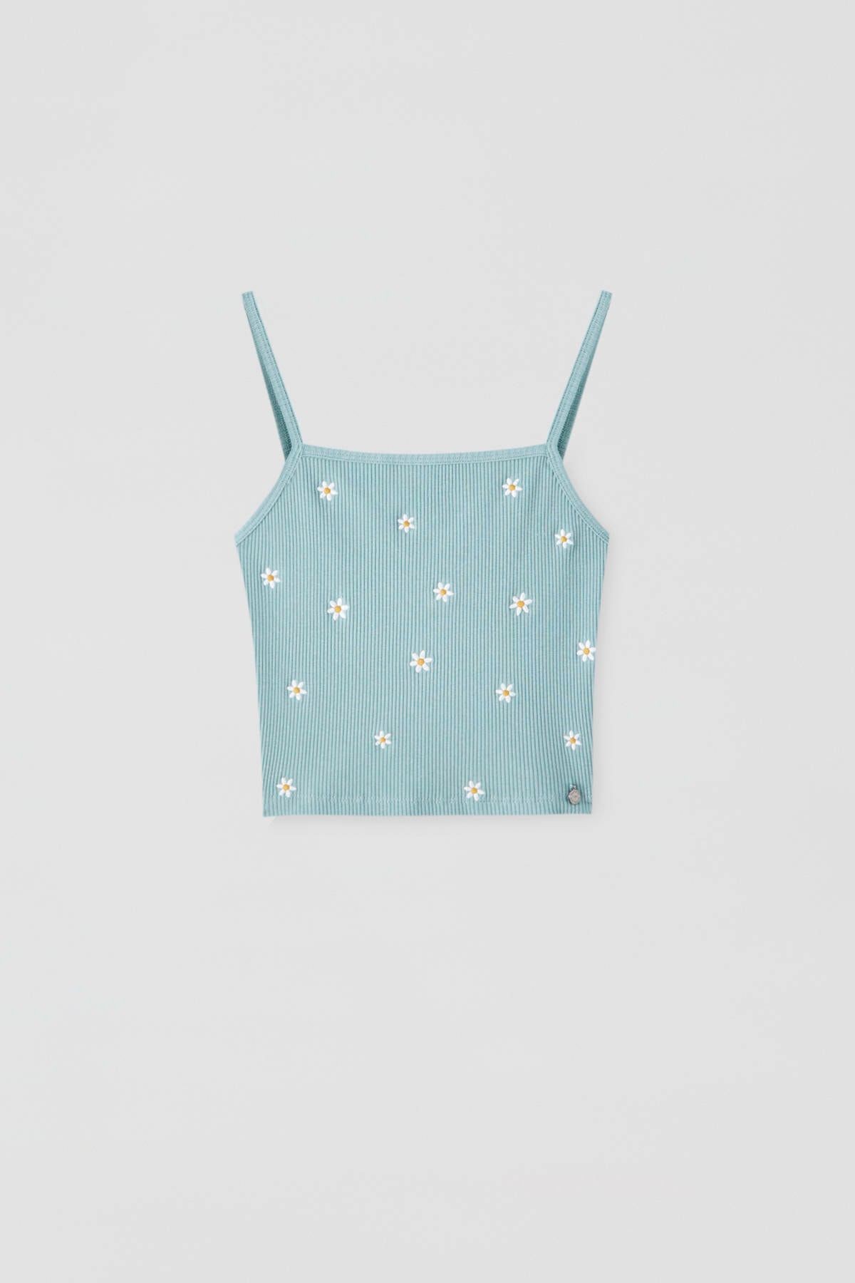 pull bear kadin acik yesil papatya